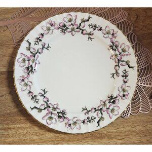 Royal Worcester Pomerina 10.5" Vintage Bone China Dinner Plate Gold Pink Floral